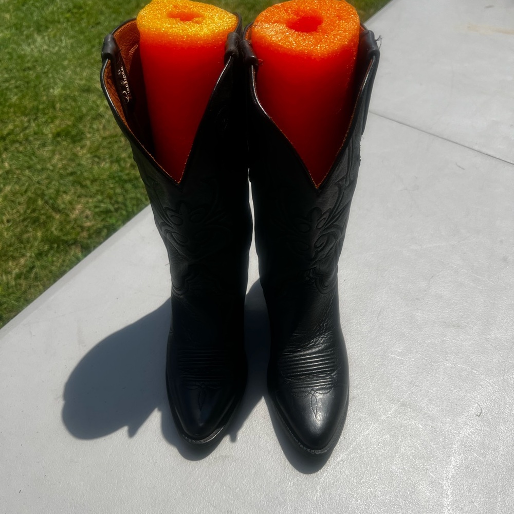 Lucchese Black Leather Western Heeled Boots